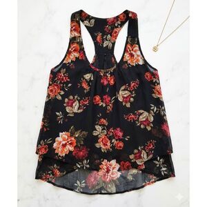 Ambiance Voile Floral Tank Top Women's L Racerback Sheer Layered Back Sexy Femin